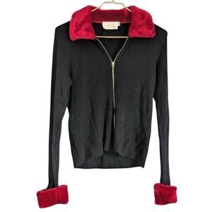 Vintage Cache black and red Fur Trim Cardigan 90s Y2K size large